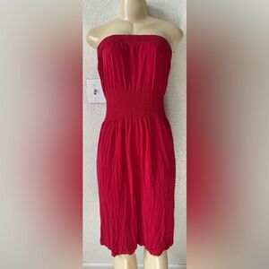 Lark & Ro Strapless Red Midi Dress beach summer y2k sexy boho